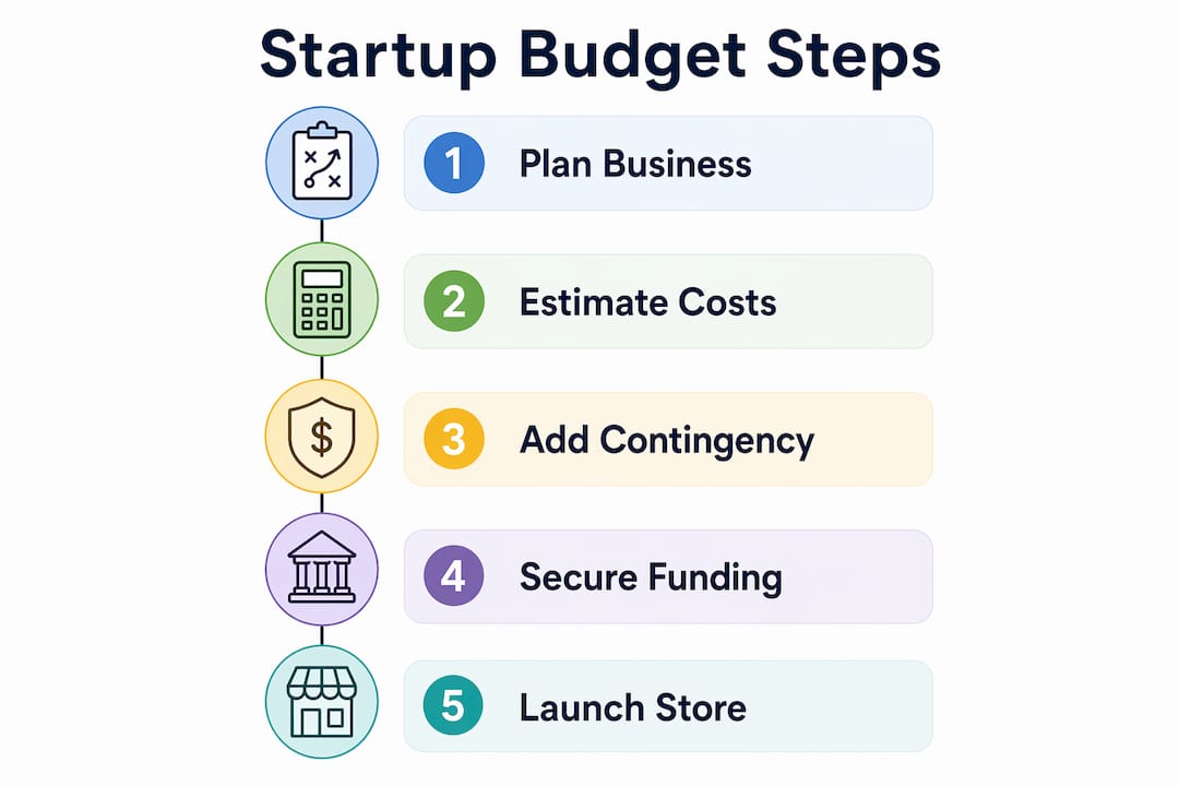 Infographic illustrating candy store startup budgeting steps