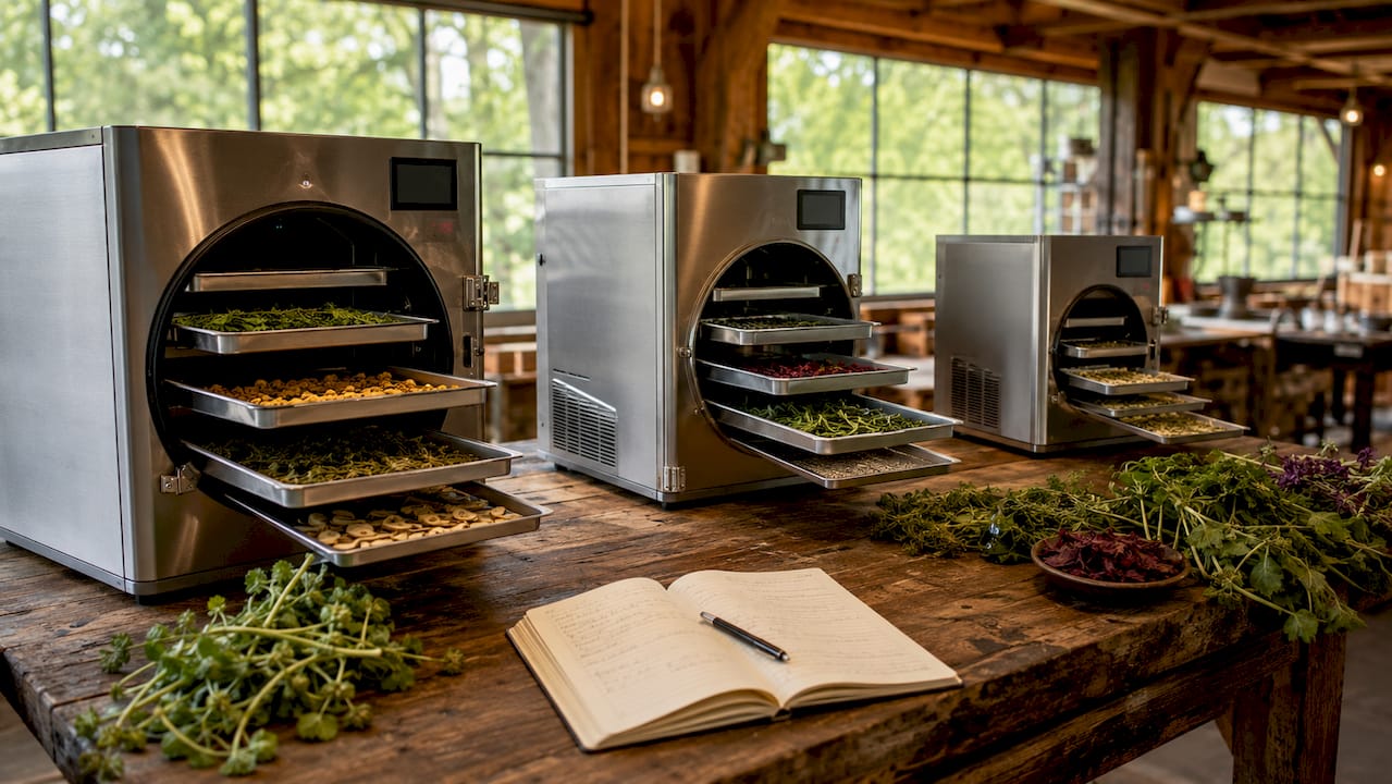 Overhead view of freeze dryers showing tray capacity differences