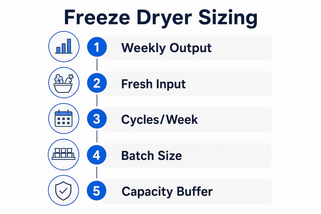 Infographic illustrating freeze dryer sizing steps