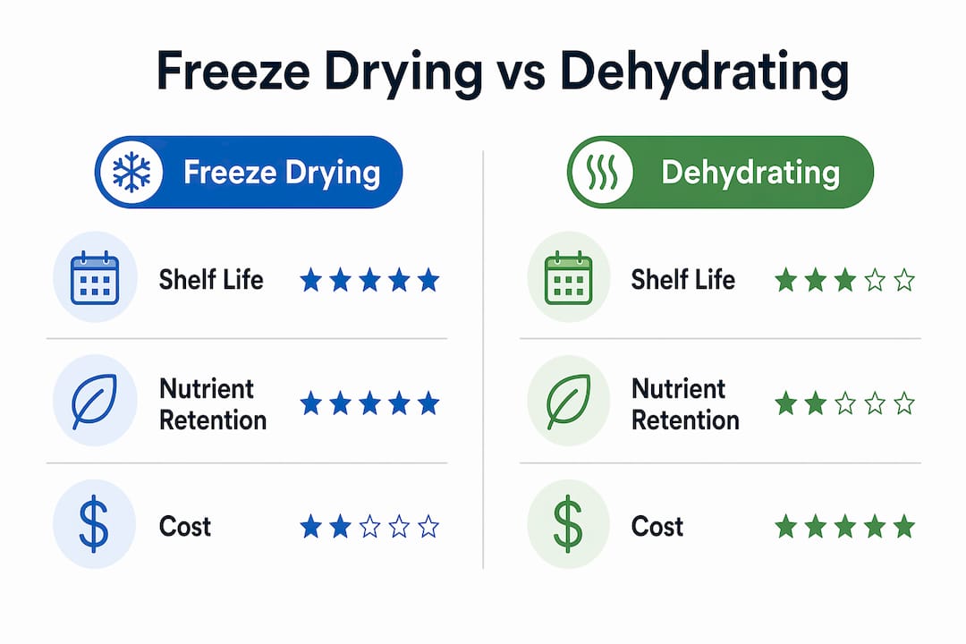 Infographic comparing freeze drying and dehydrating