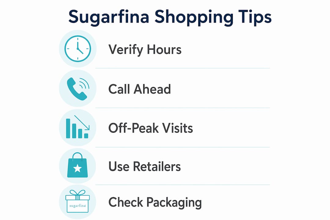 Infographic showing Sugarfina shopping tips flow