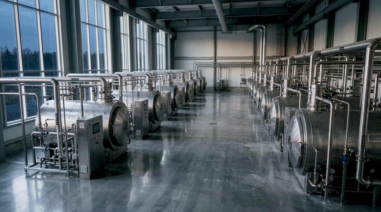 Industrial freeze drying machines in factory