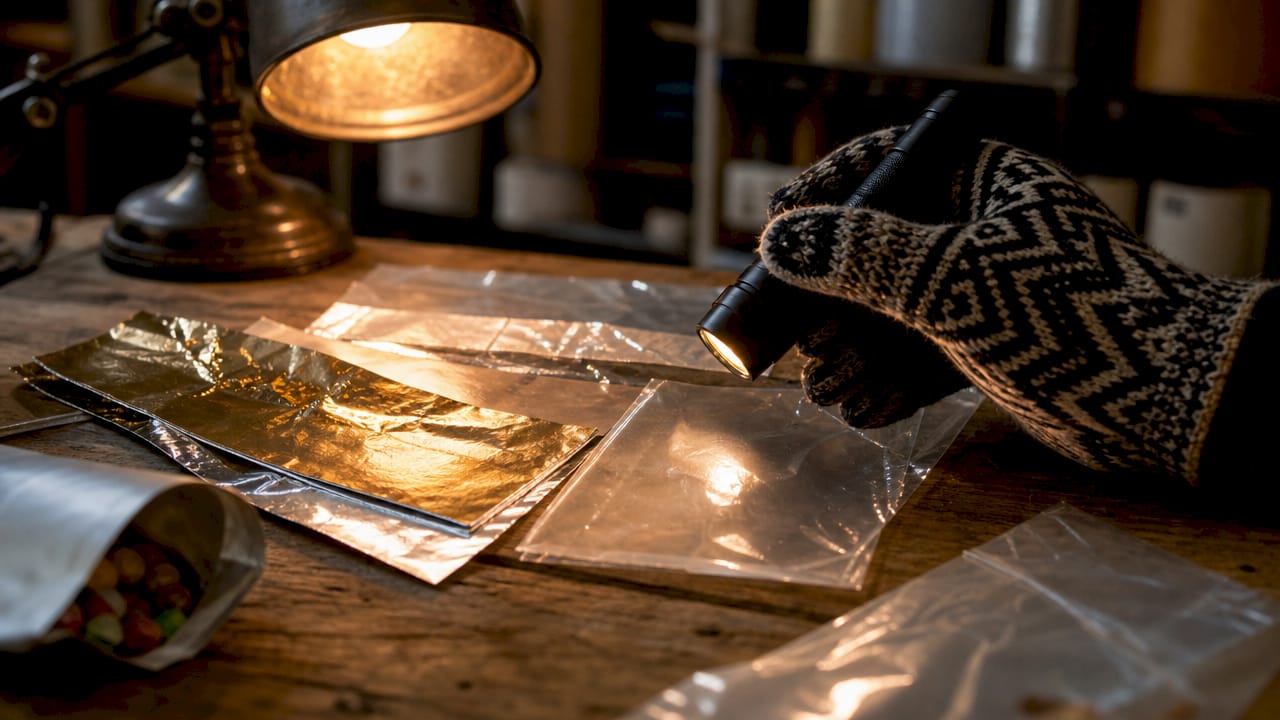 Close-up of candy packaging materials