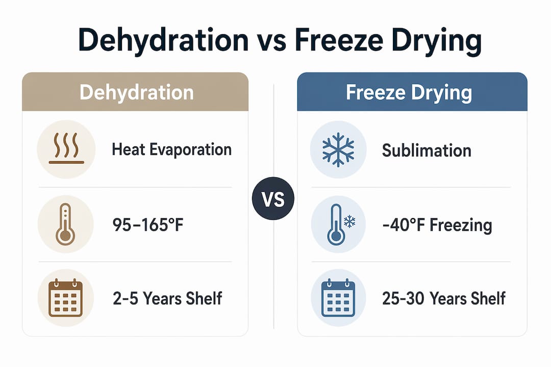 Infographic comparing dehydration and freeze drying features