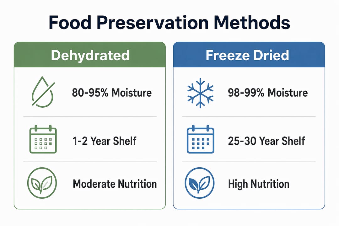 Infographic comparing dehydrated and freeze dried food differences