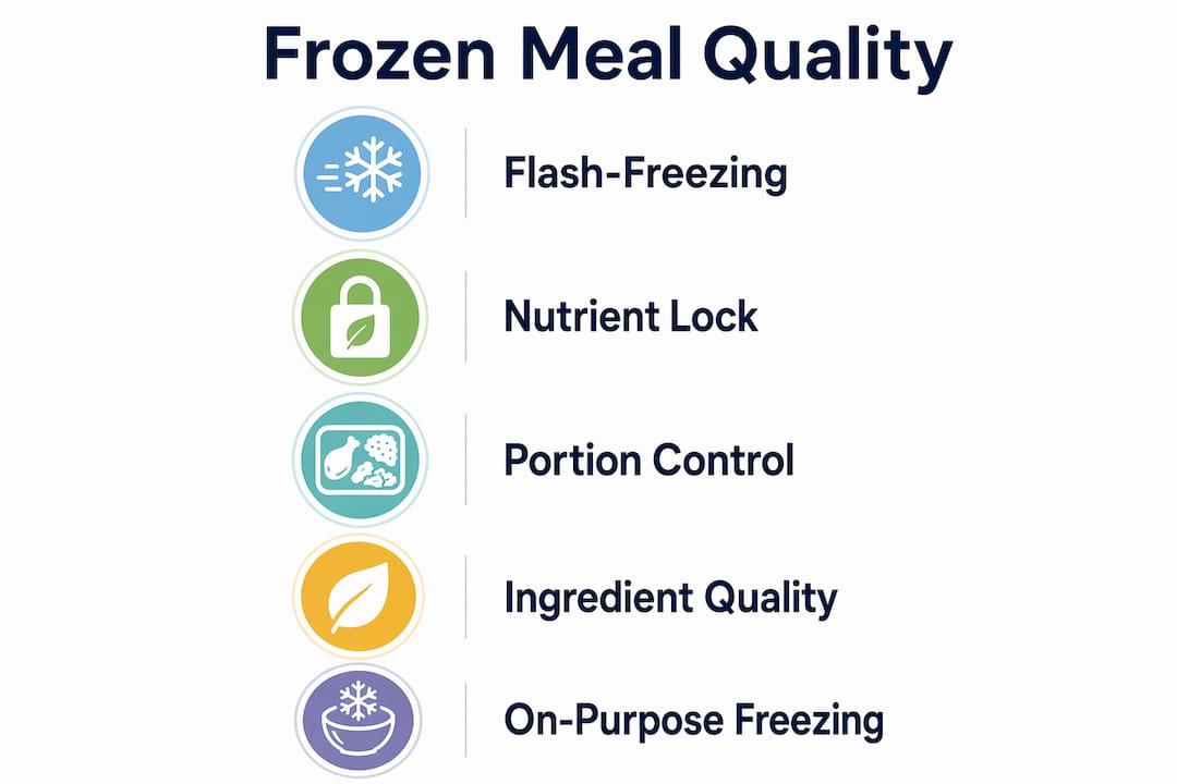 Infographic detailing frozen meal quality preservation steps