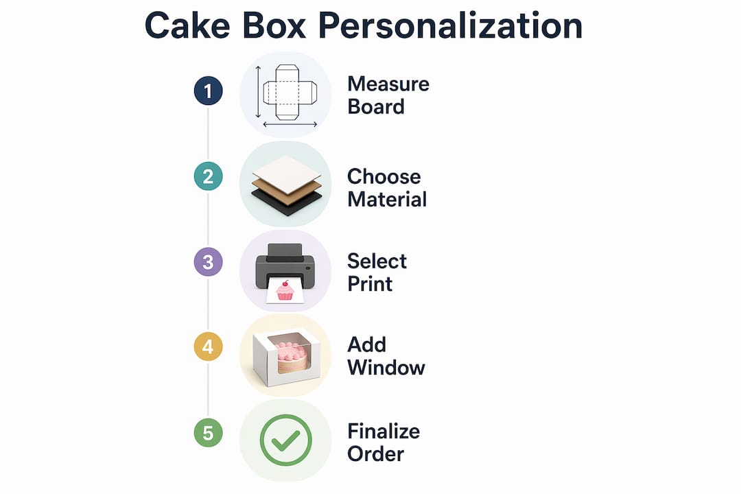 Infographic illustrating cake box customization steps