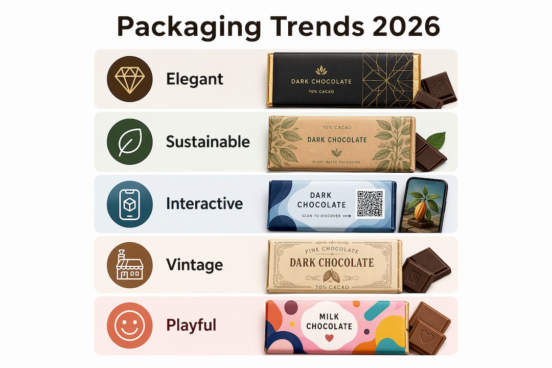Infographic showing chocolate packaging trends 2026