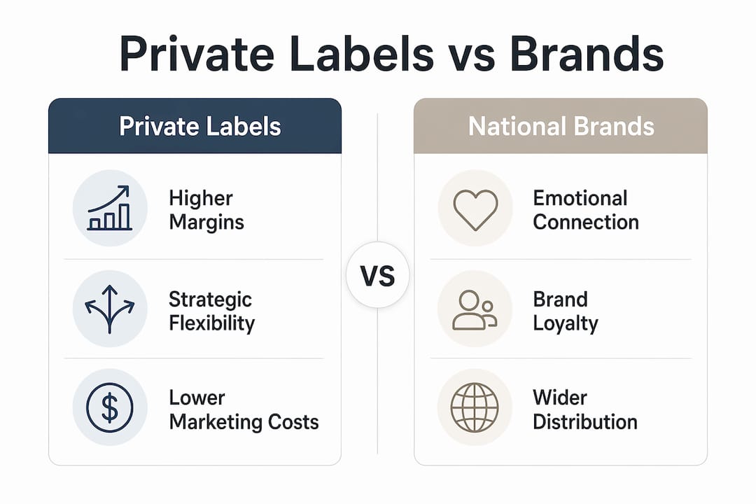 Infographic comparing private labels and national brands