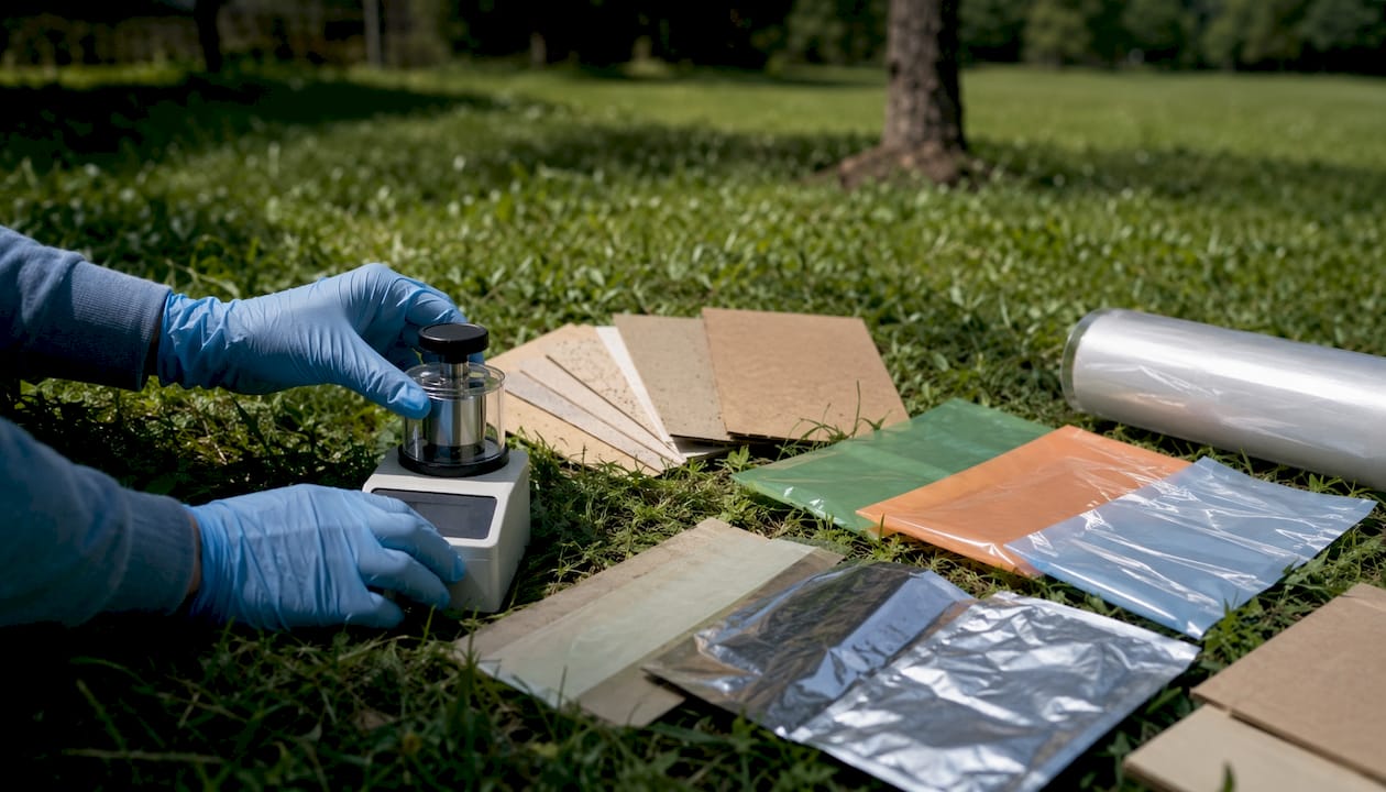 Various eco packaging materials with moisture testing