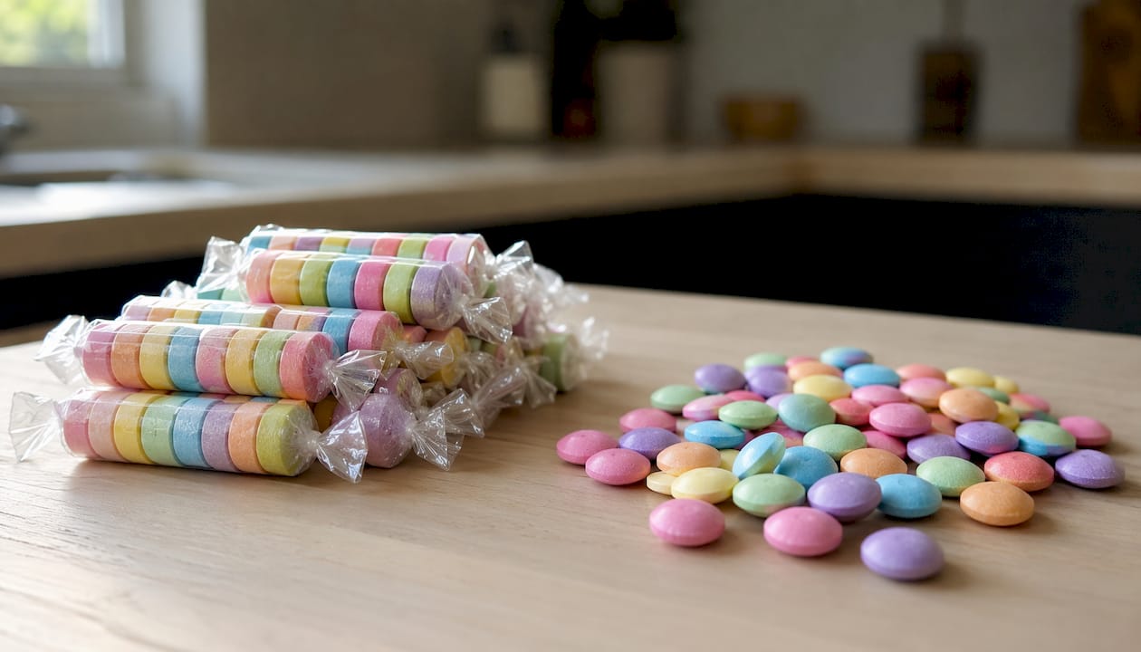 Comparison of wrapped rolls and loose Smarties tablets