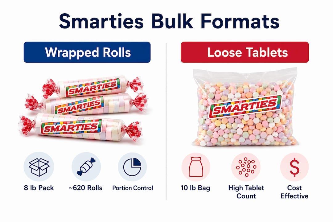Infographic comparing wrapped rolls and loose tablets formats