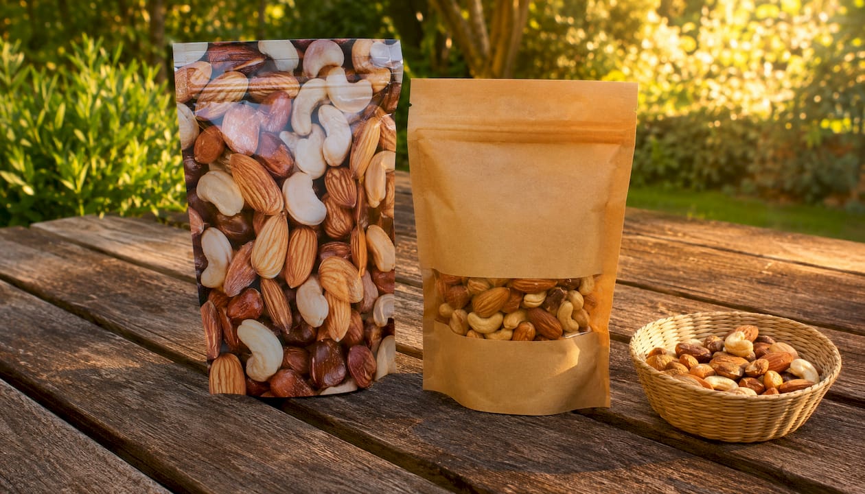 Different snack packaging types side by side