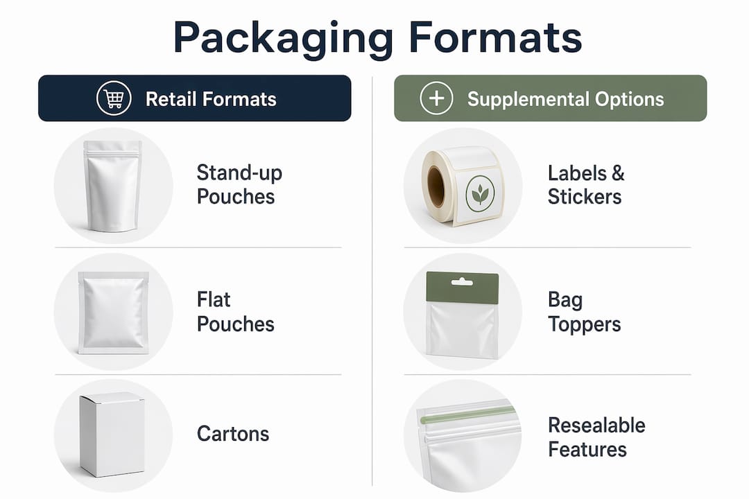 Infographic comparing packaging formats for freeze-dried candy