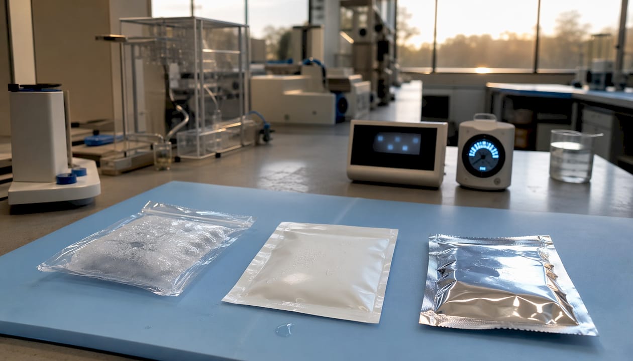 Packaging material samples and testing equipment