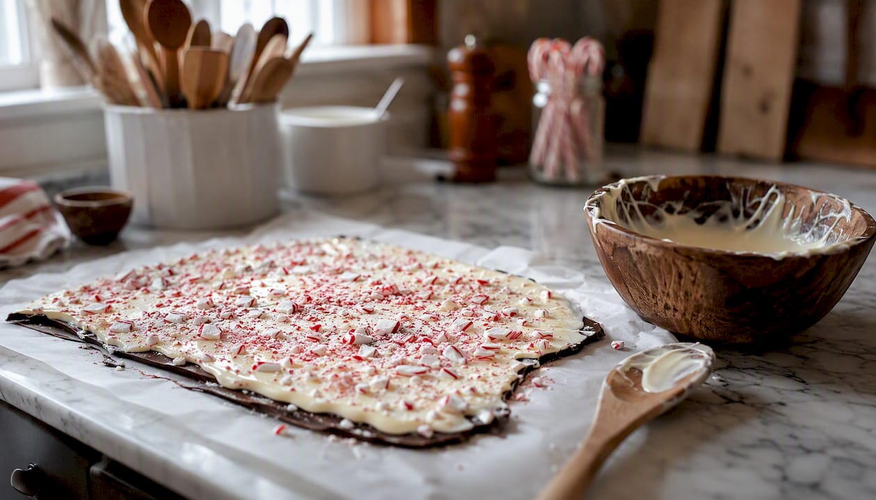 Making peppermint bark with crushed candy canes