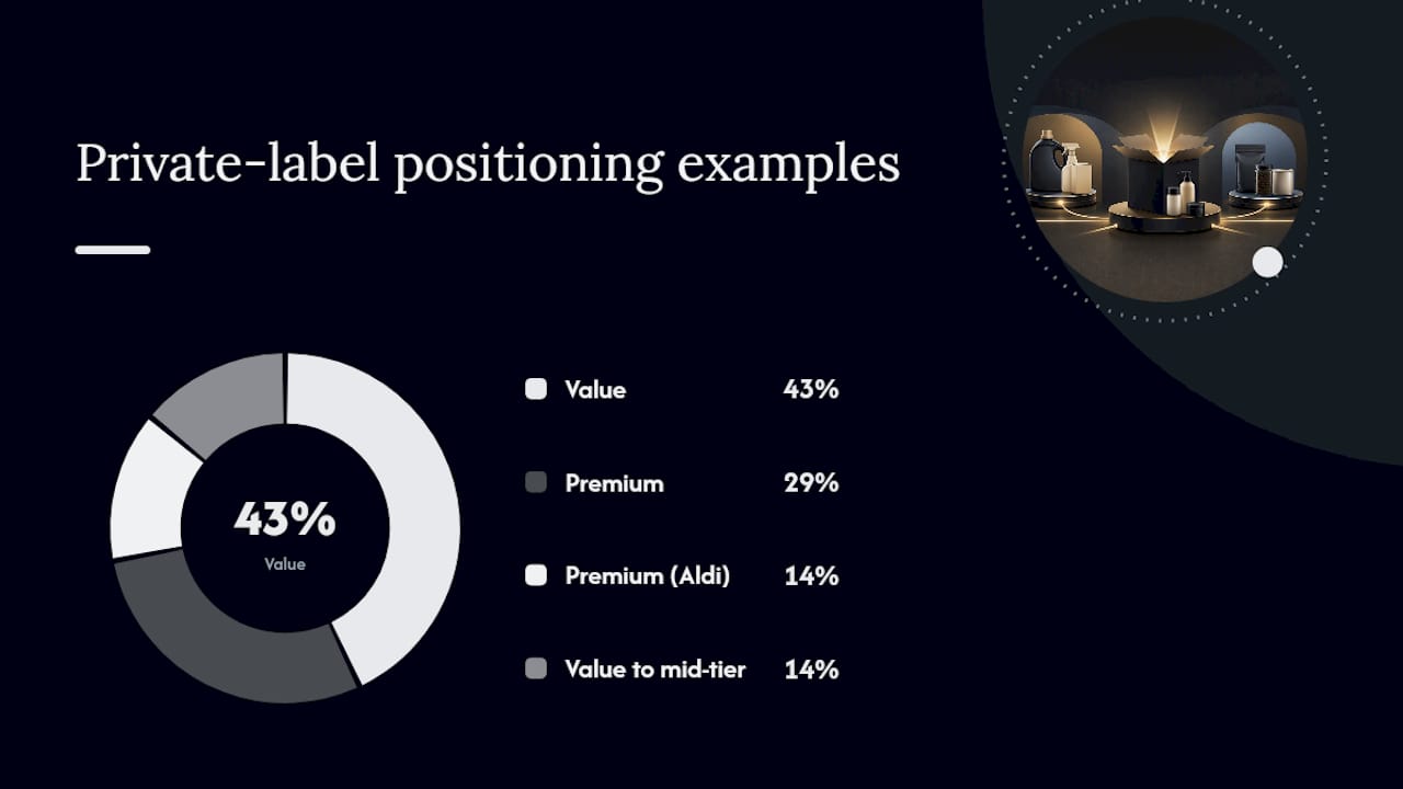 Comparison of private label retailers by category and positioning