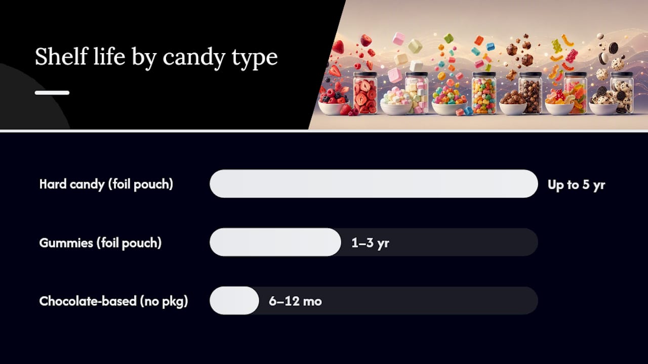 Chart comparing candy types' shelf lives