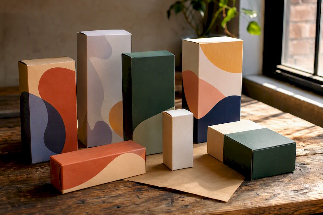 Paperboard folding cartons on flat surface