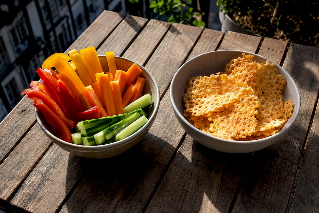 Fresh veggies and cheese crisps snacks
