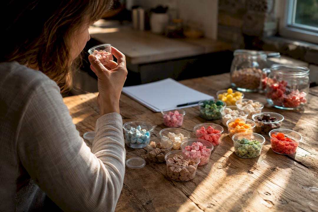 Sensory test samples on tasting table