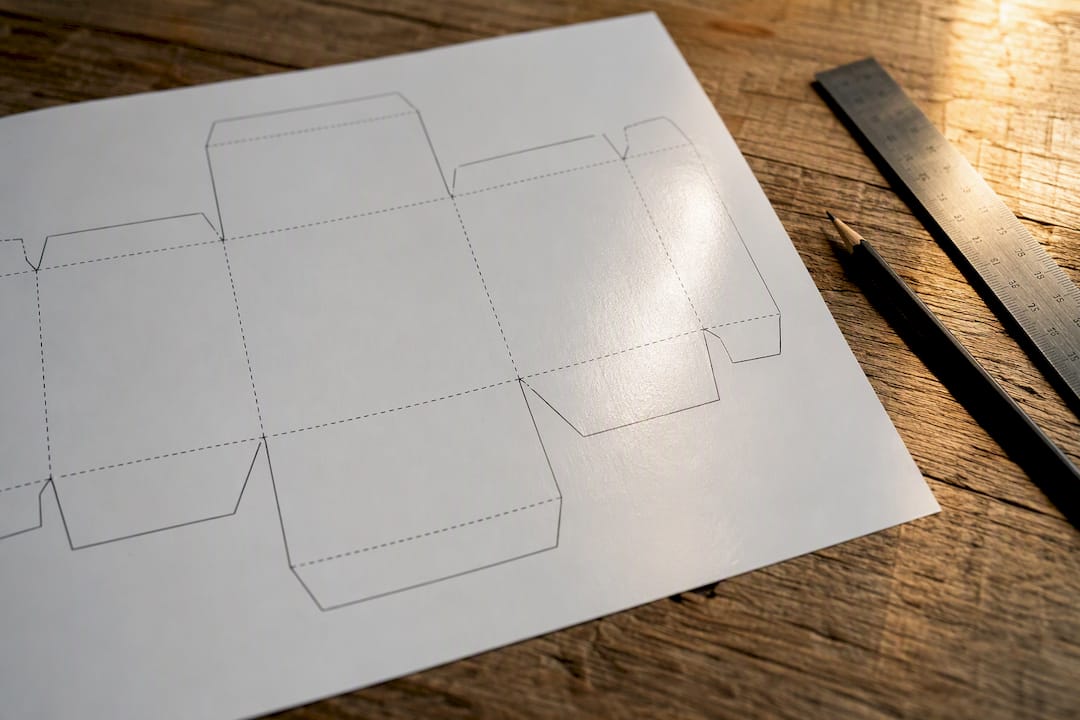 Close-up dieline blueprint for packaging