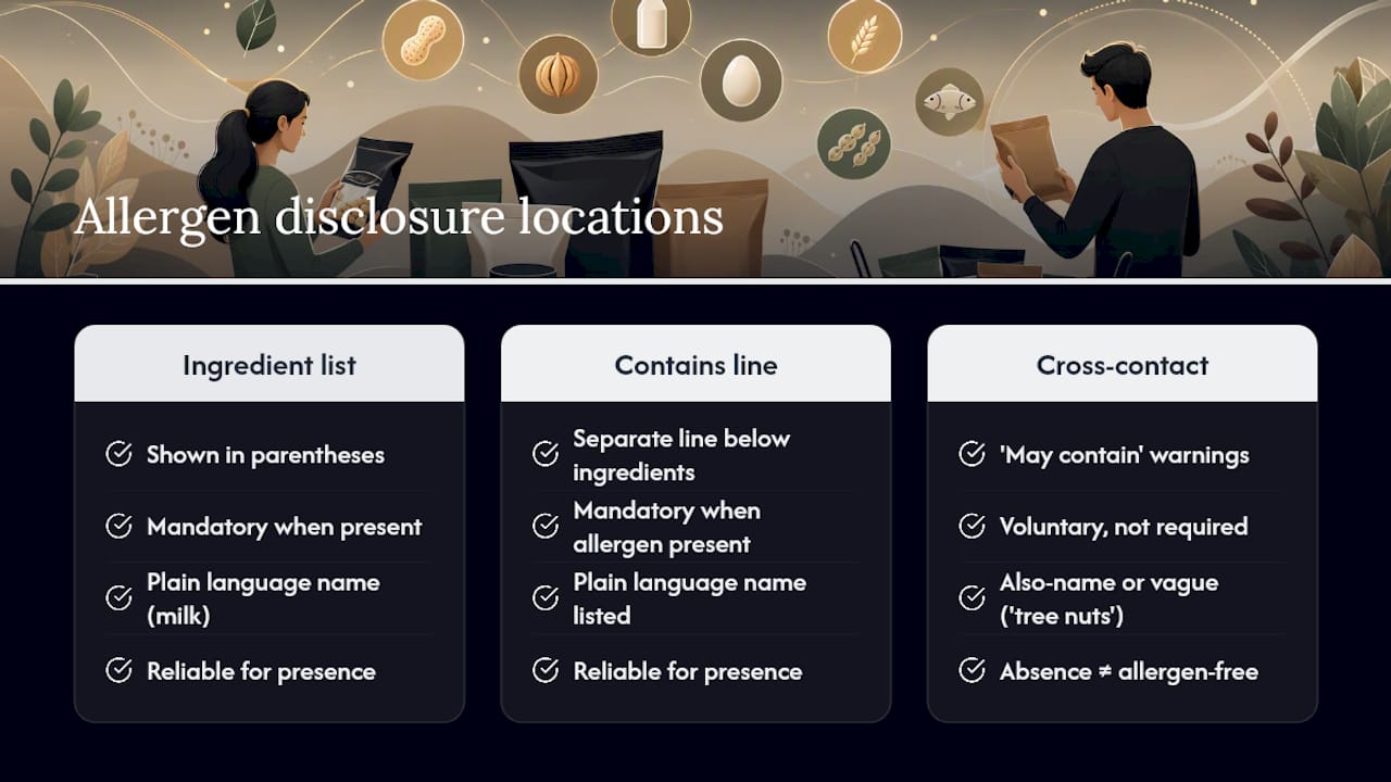 Major allergens and label disclosure locations