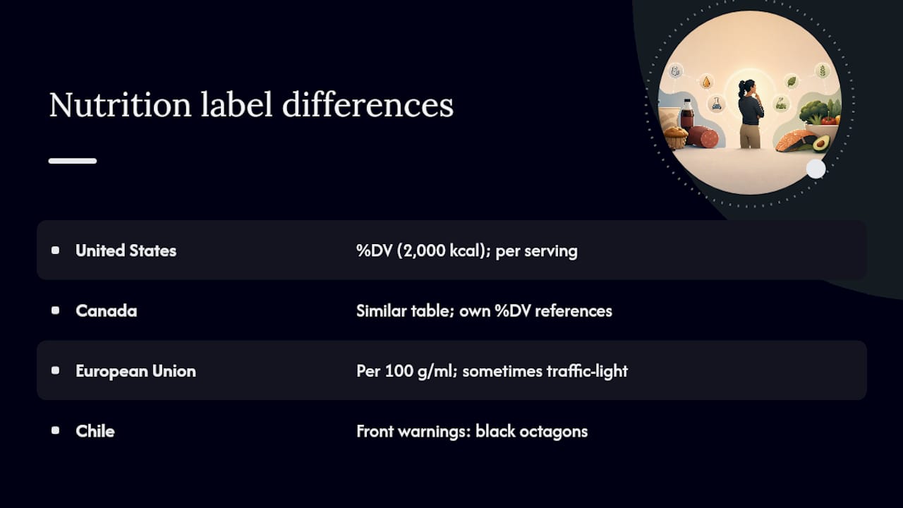 Comparison of international nutrition labels