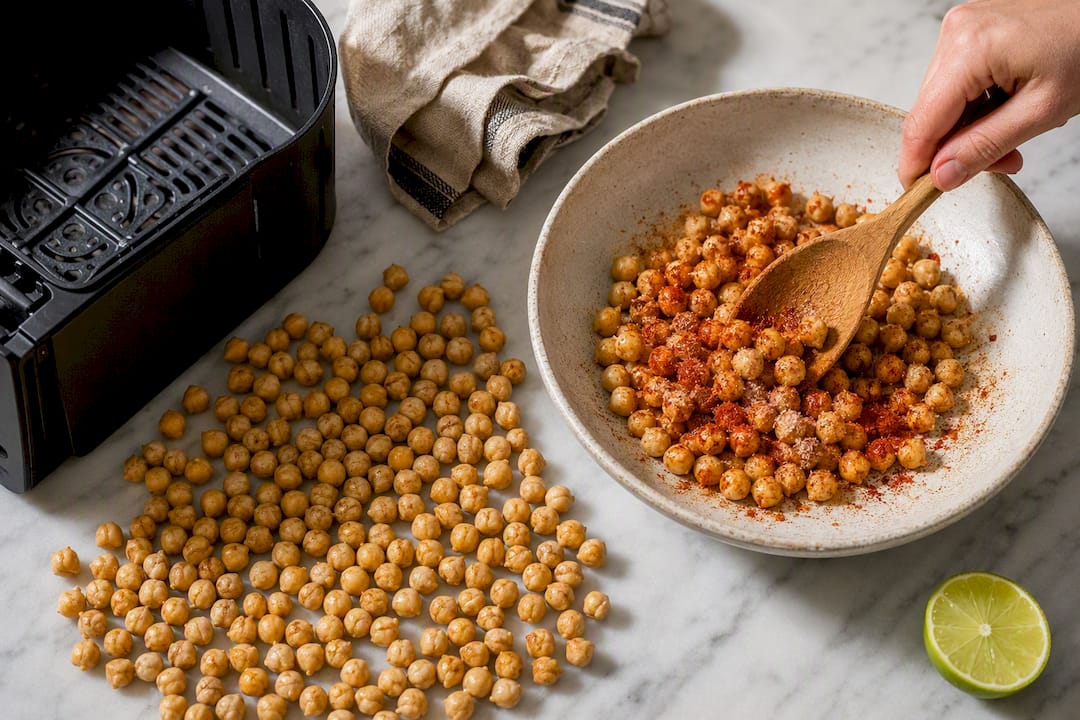 Seasoned roasted chickpeas ready for snacking