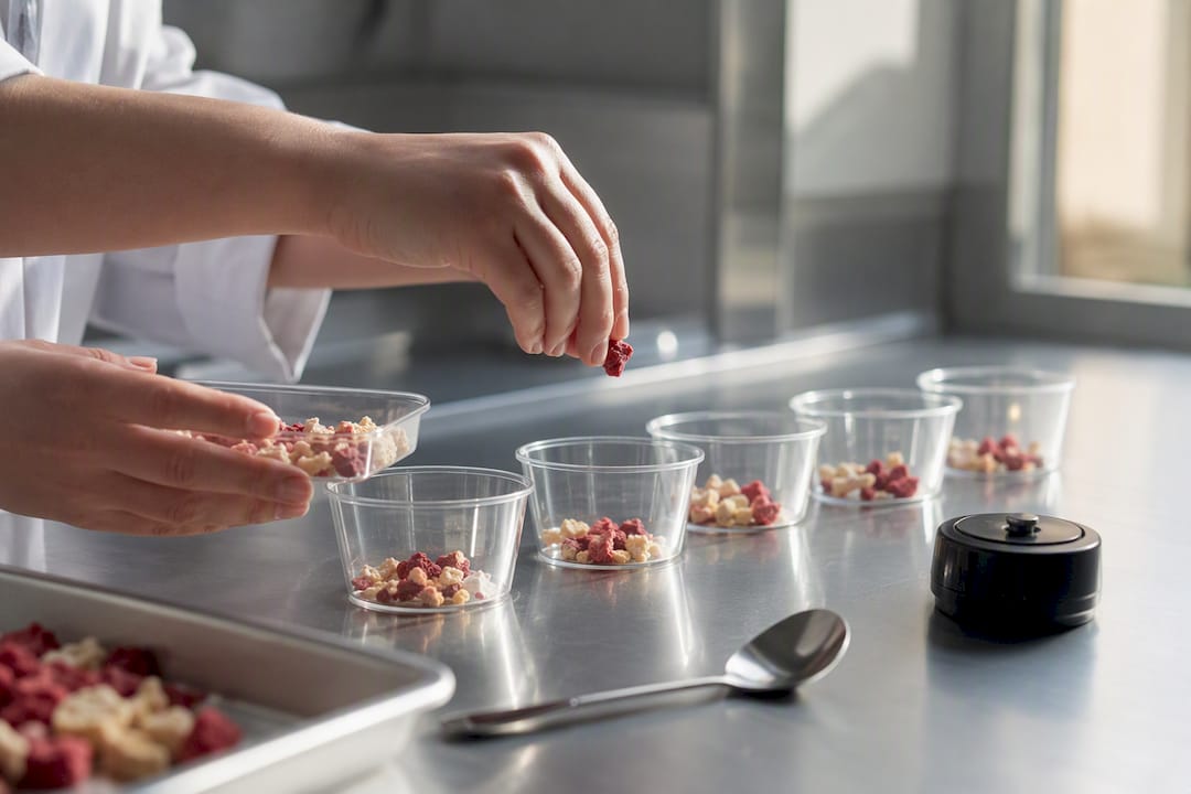 Anonymous confectionery samples prepared for sensory testing