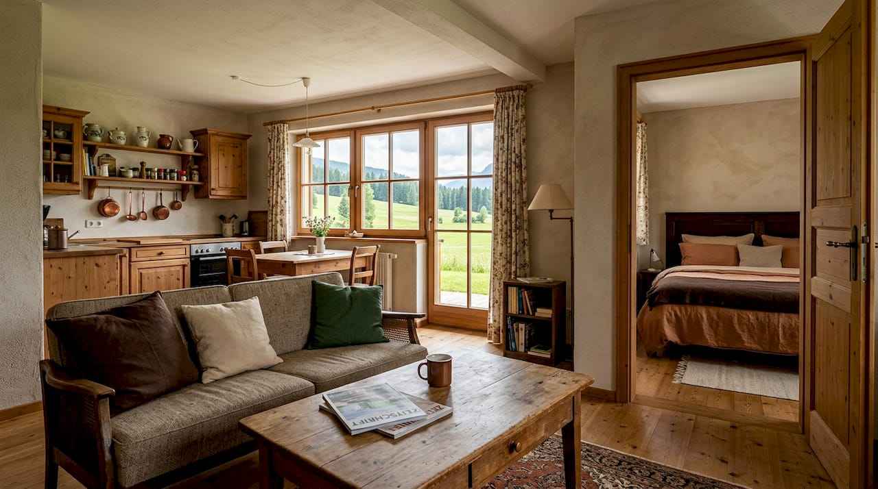 Großzügige Ferienwohnung mit separatem Wohn- und Schlafbereich – ideal für einen entspannten Urlaub.