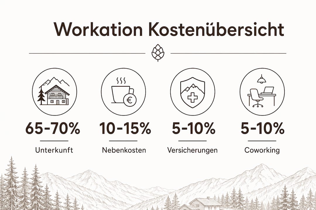 Grafik veranschaulicht, wie sich die Kosten einer Workation prozentual zusammensetzen.