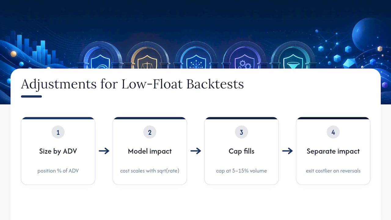 Four adjustments for realistic low-float backtests