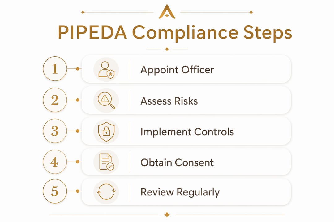 Infographic illustrating five PIPEDA compliance steps