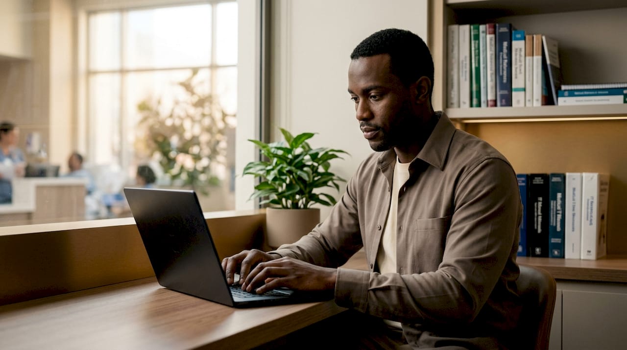 IT technician configuring clinic security safeguards
