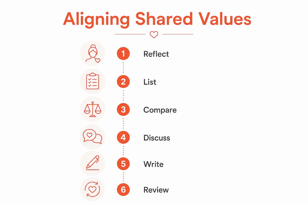 Infographic illustrating steps to align shared values