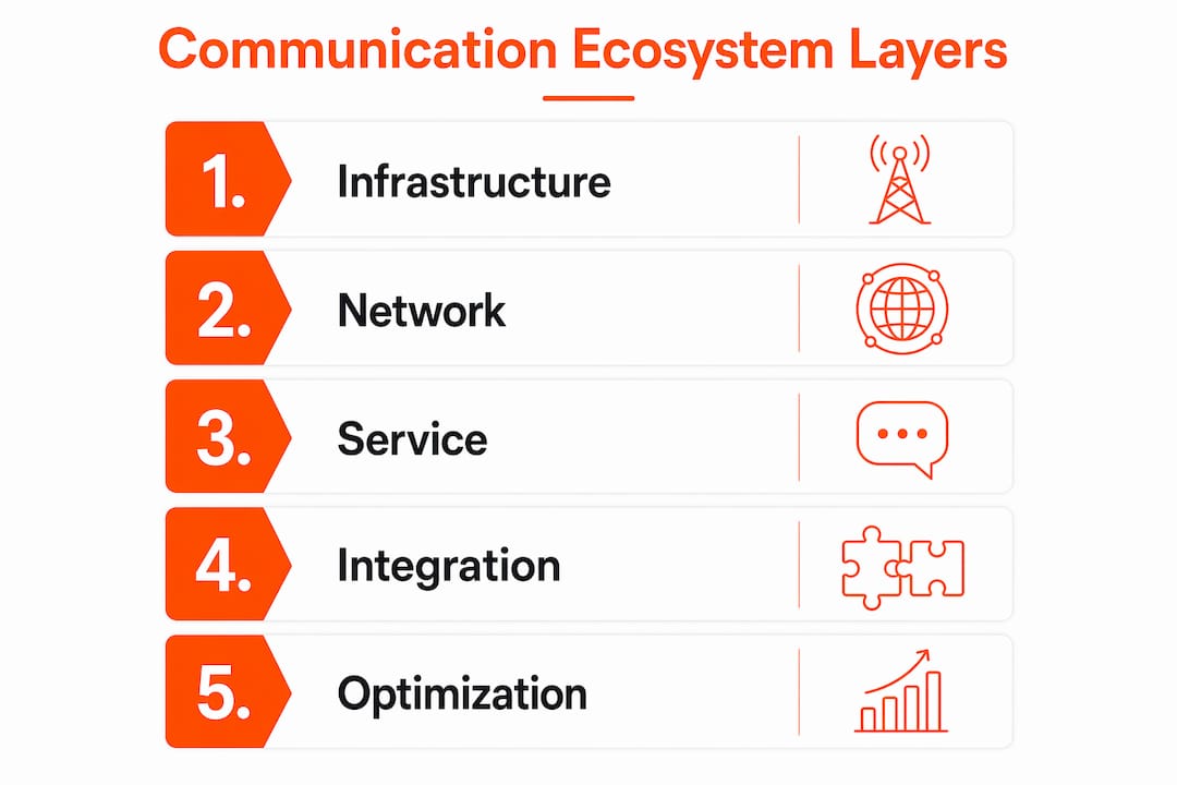 Infographic of digital communication ecosystem layers