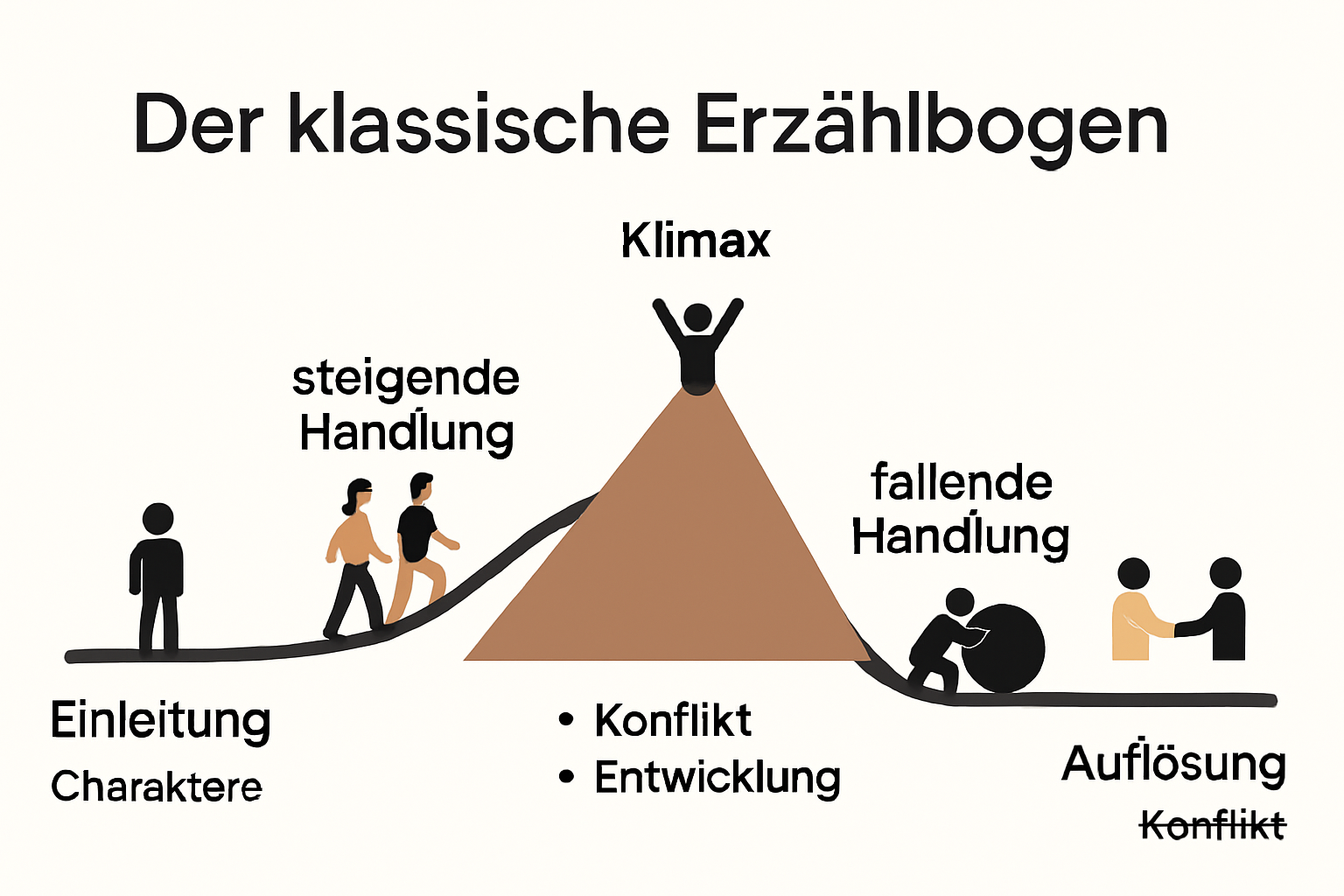 Infografik zum Ablauf einer typischen Erzählstruktur mit Konflikt