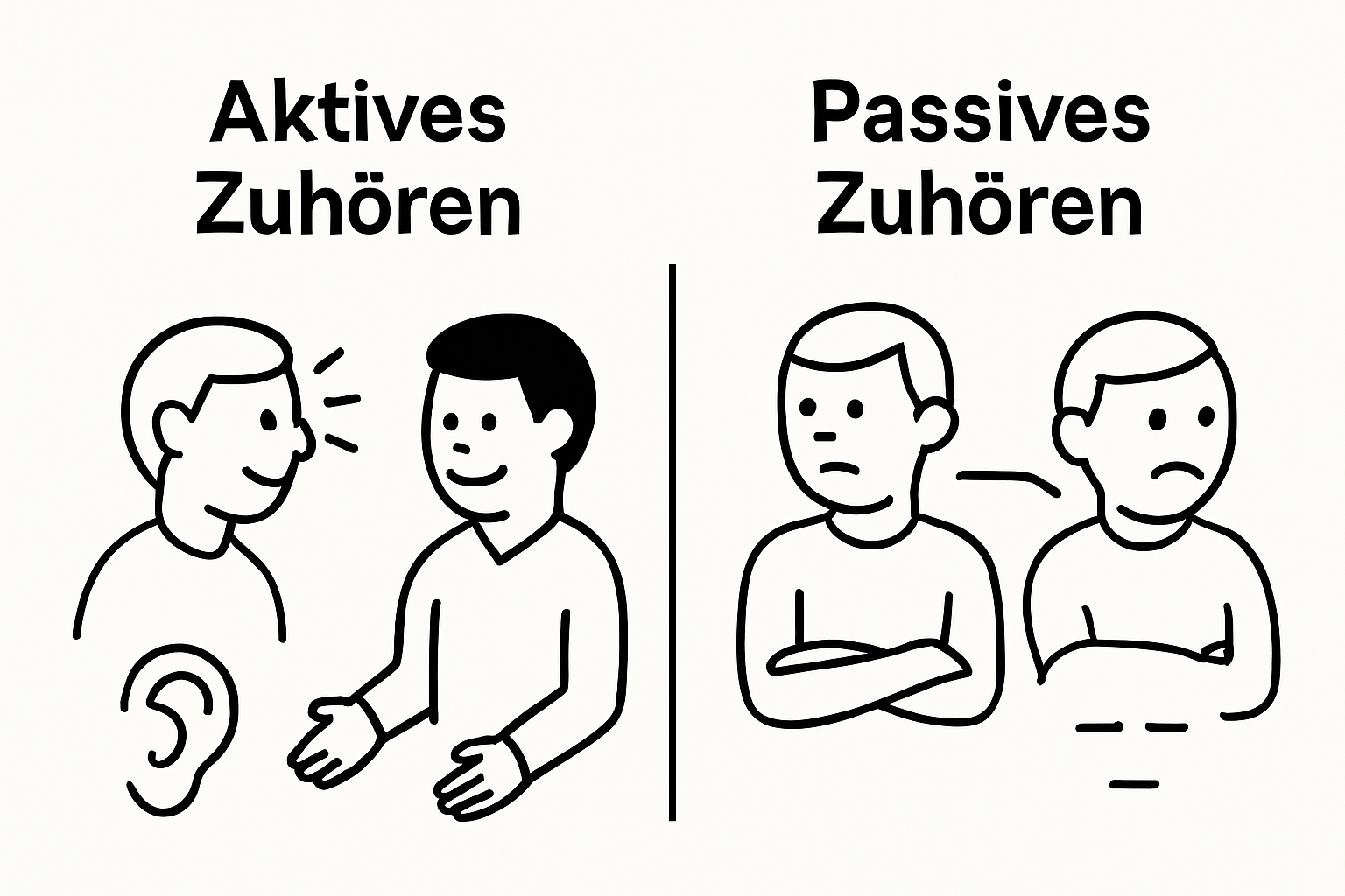 Comparison of active versus passive listening with icons and simple figures
