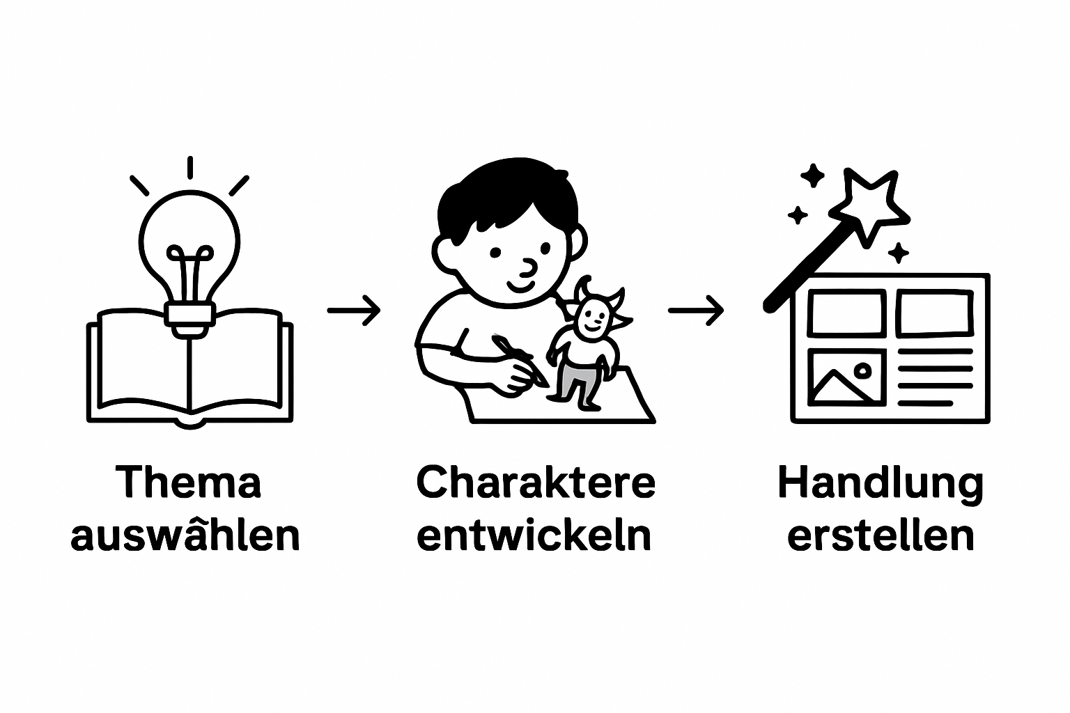 Infografik: Fantasiegeschichte in 3 Schritten entwickeln