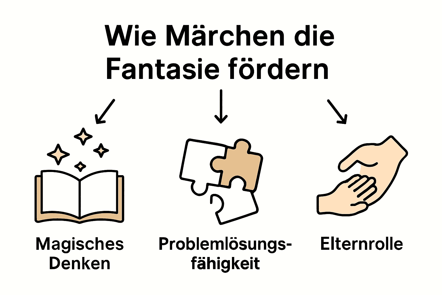 Infografik mit Icons zu magischem Denken, Problemlösungsfähigkeit, Elternrolle