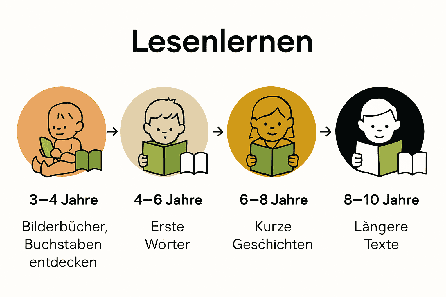Infografik zu Leselern-Methoden nach Altersstufen