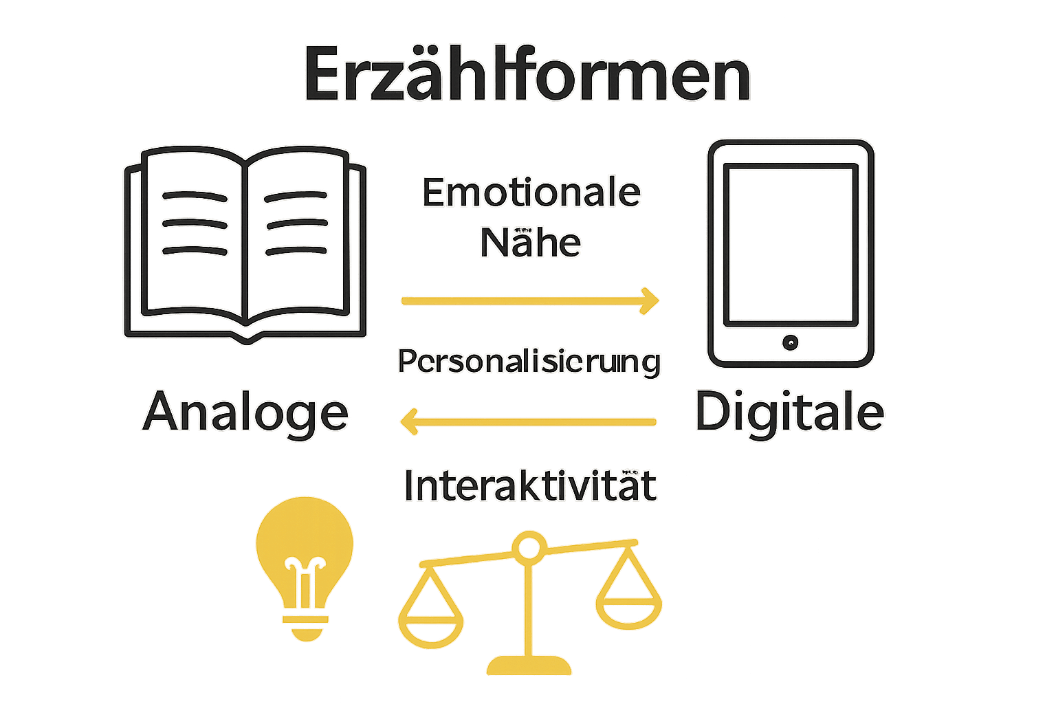 Infografik vergleicht analoge und digitale Erzählformen für Kinder
