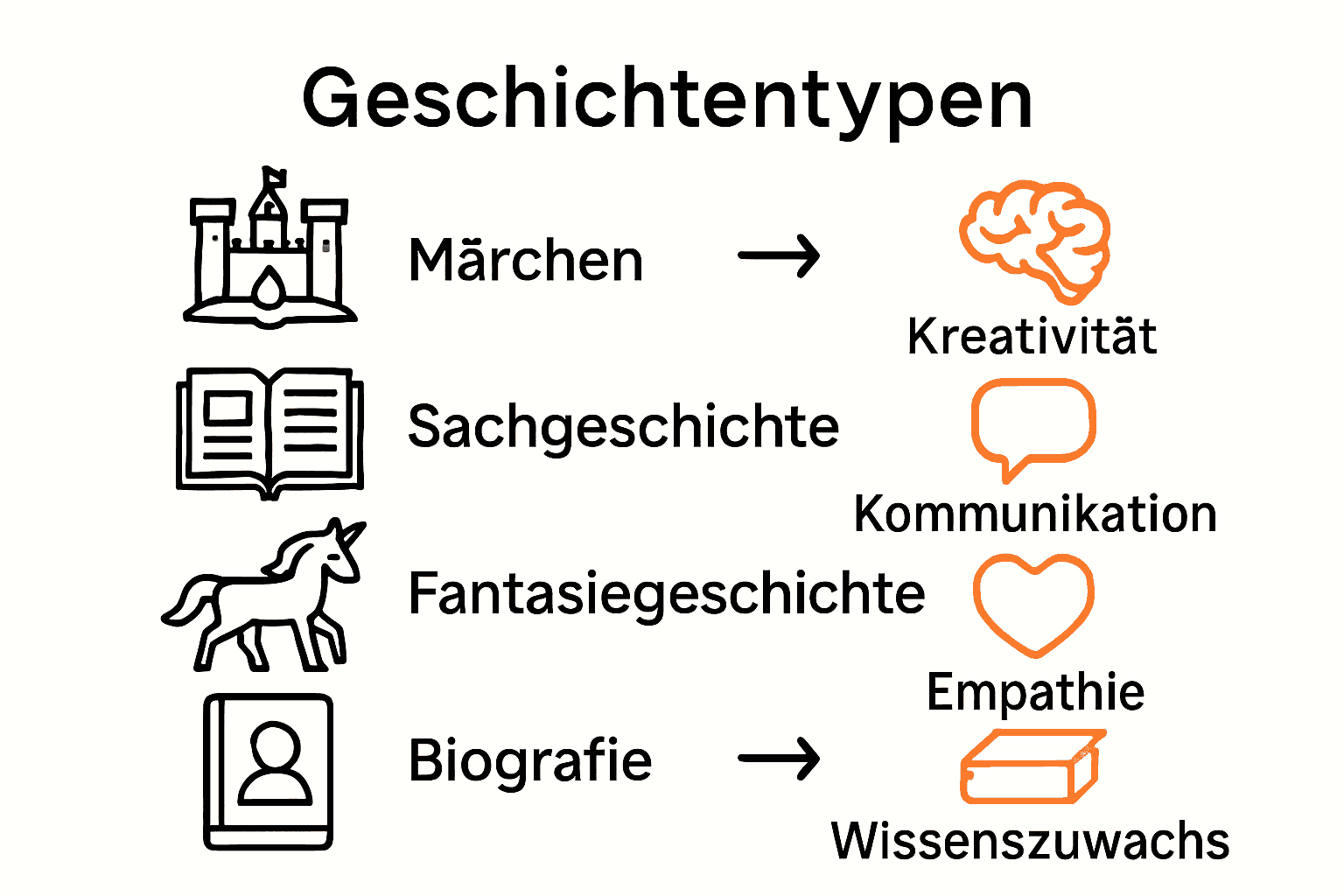 Infografik: Geschichtentypen und ihre sprachfördernden Wirkungen
