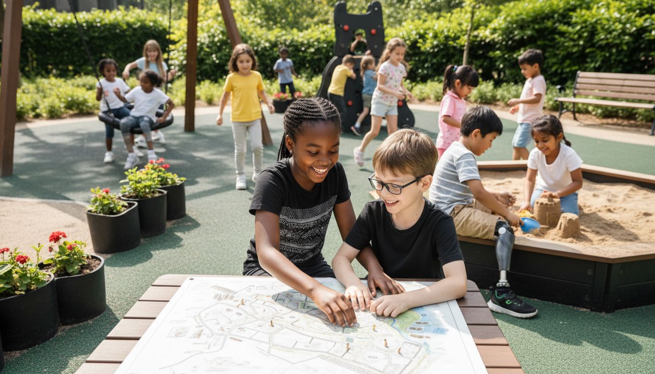 Children of all abilities playing together outdoors