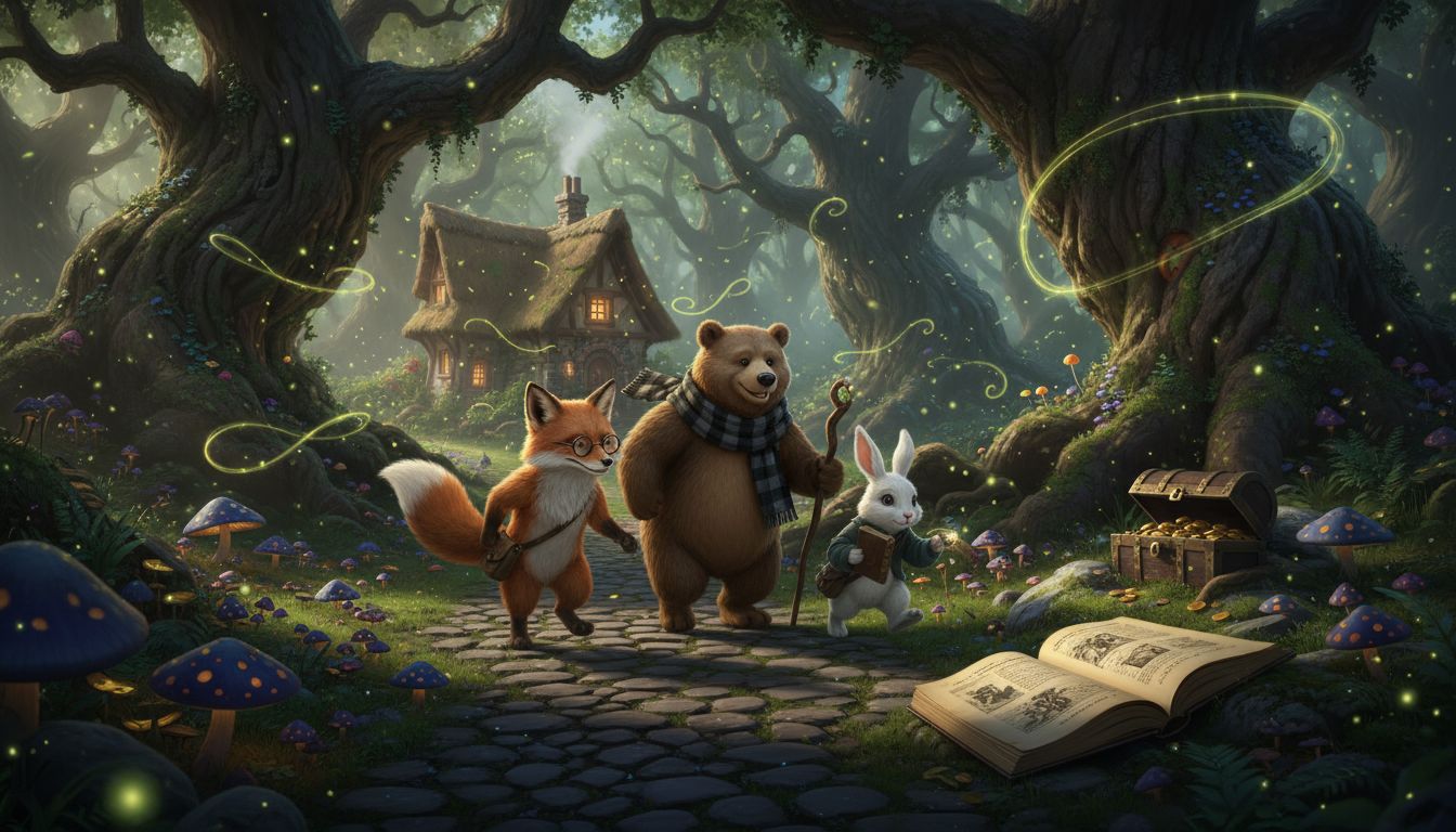 Fantasy animals on forest story adventure