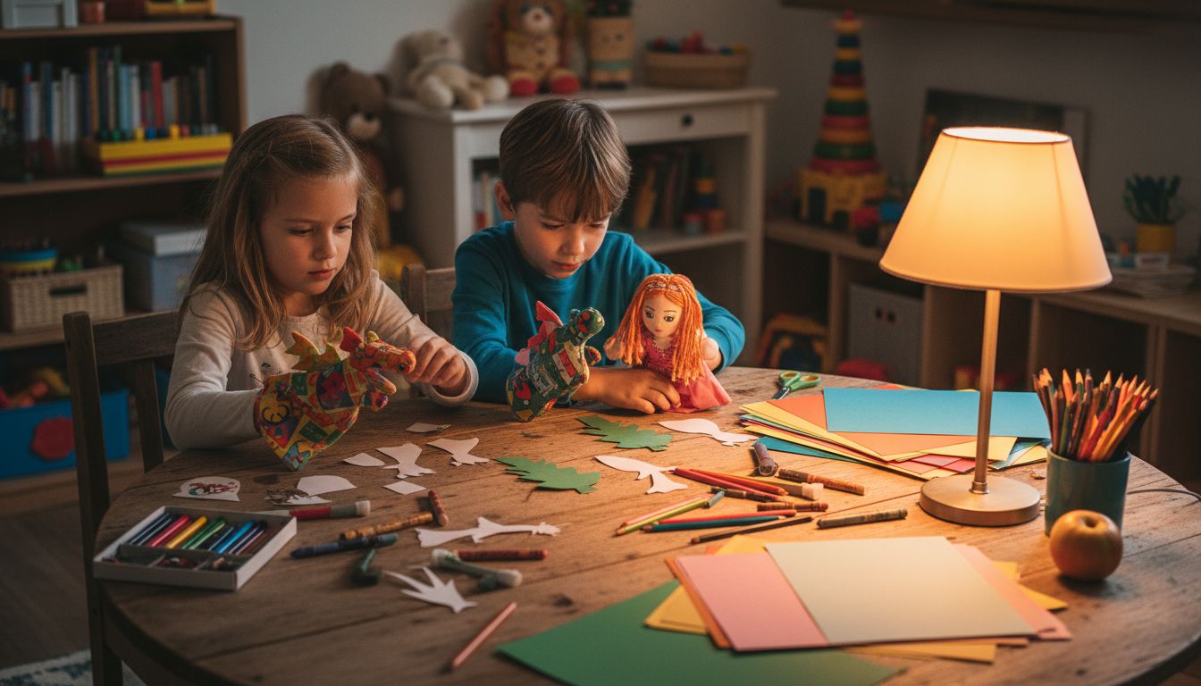 Children using puppets for storytelling
