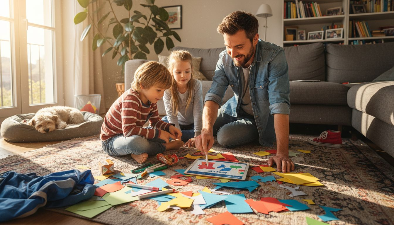 Gemeinsam mit ihren Eltern entdecken Kinder spielerisch die Welt der Medien und werden dabei kreativ tätig.