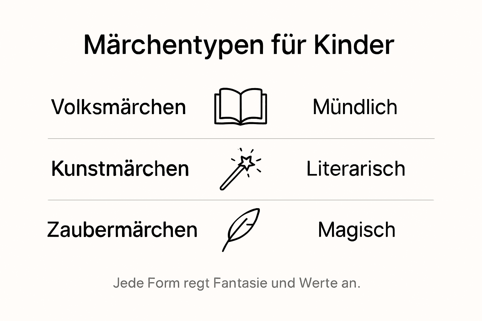 Grafik veranschaulicht verschiedene Märchenarten und deren typische Merkmale