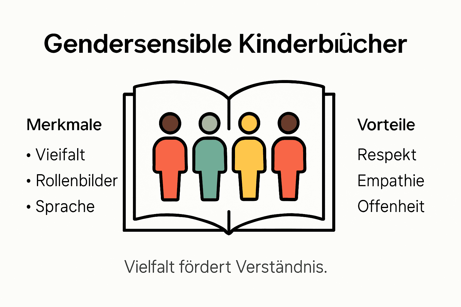 Diese Infografik veranschaulicht, woran man gendersensible Bücher erkennt und welche Vorteile sie bieten.